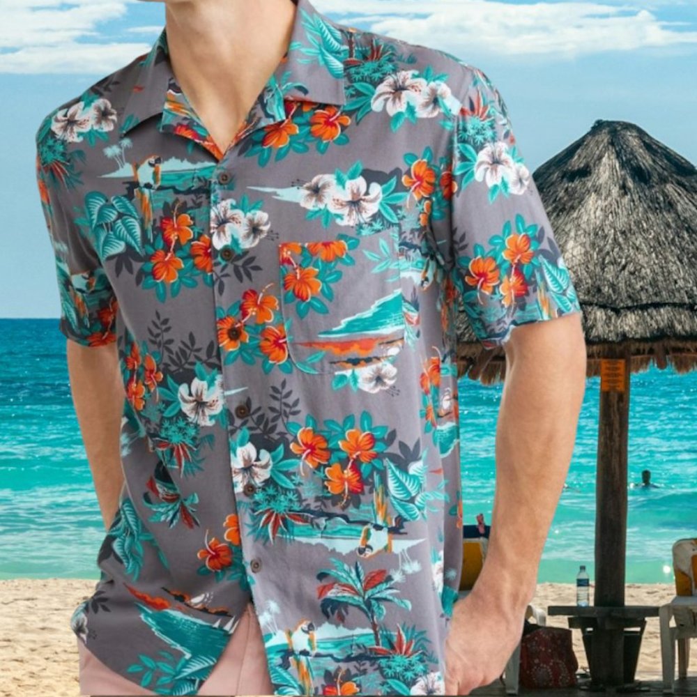 2XL🌴Tropical hawaiian vacation printed rayon short sleeve shirt